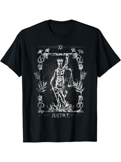 Men's Graphic T-Shirt Justice Card Surrounded By Skulls And Ornate Leaves Figure