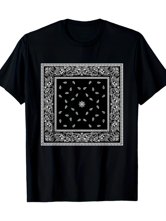 Men's Graphic T-Shirt Ornamental Borders With Paisley Petal Shapes Patterns Framing Central Motif