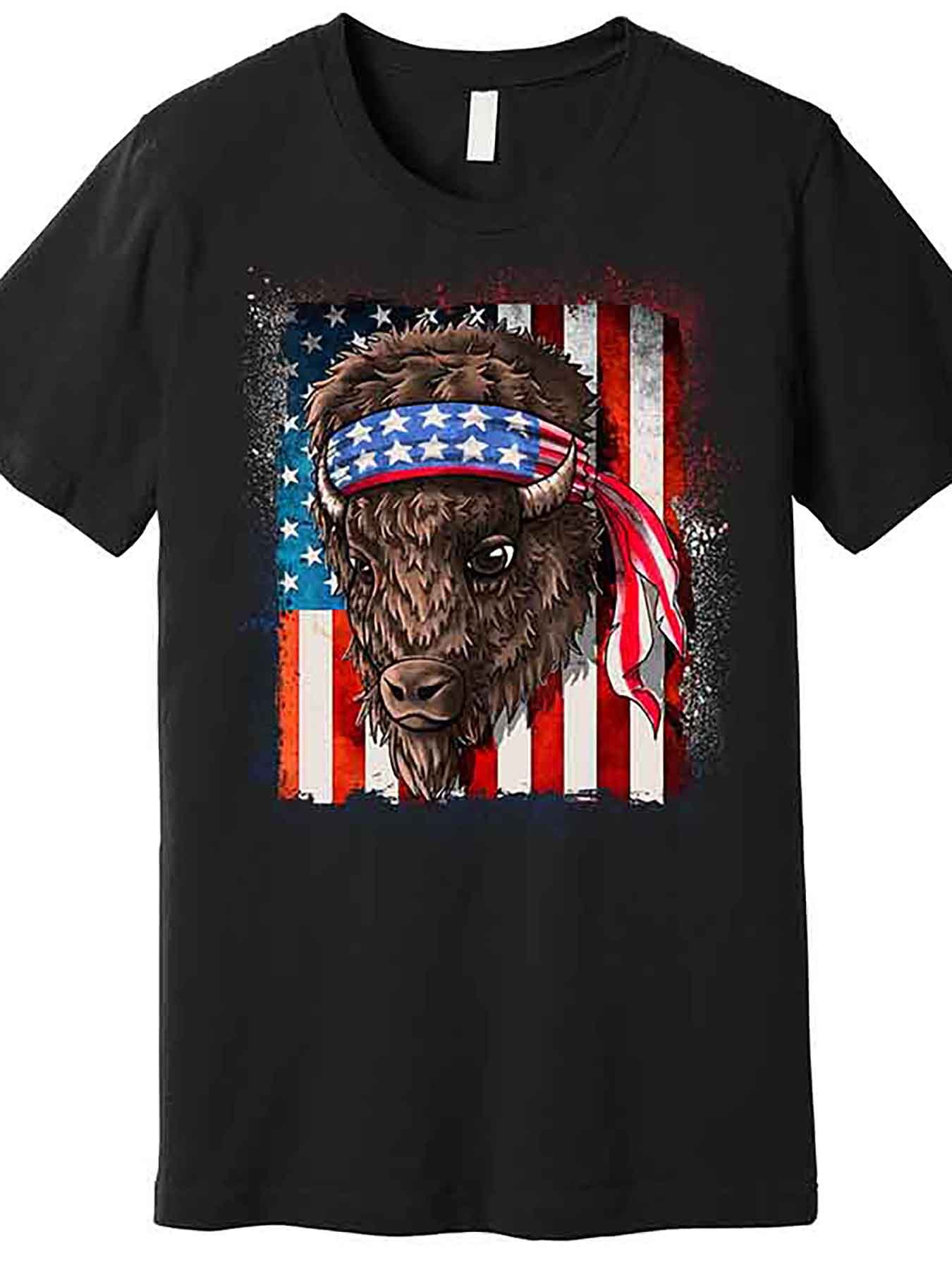 Men's Graphic T-Shirt American Flag With Star Spangled Headband Adorned Majestic Bison