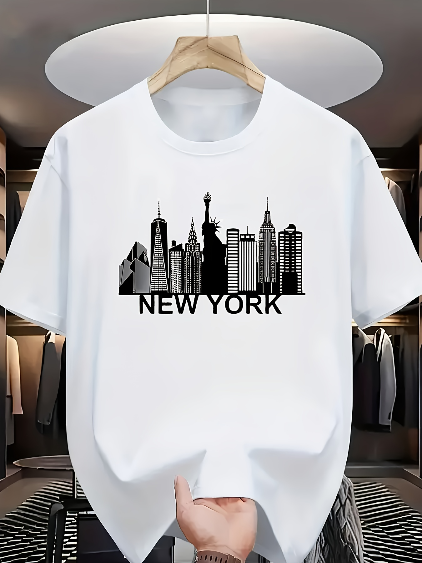 Men's Graphic T-Shirt New York City Skyline With Landmarks Under Morning Sun