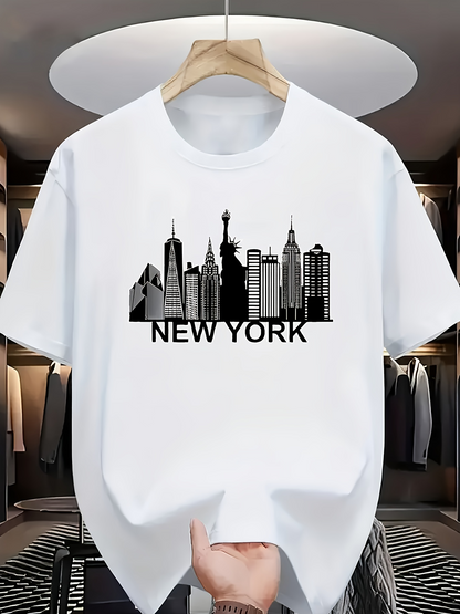 Men's Graphic T-Shirt New York City Skyline With Landmarks Under Morning Sun