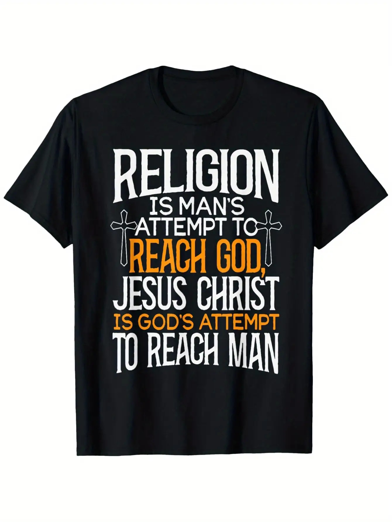 Men's Graphic T-Shirt Religion God Attempt Among Bold Letters On Black Shirt
