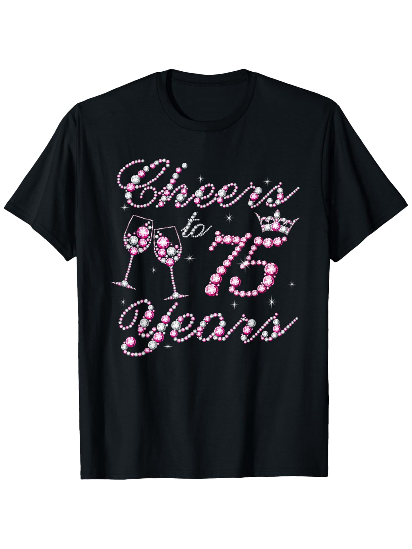 Men's Graphic T-Shirt Cheers To 75 Years Sparkling Wine Glasses And Crown Celebration Design