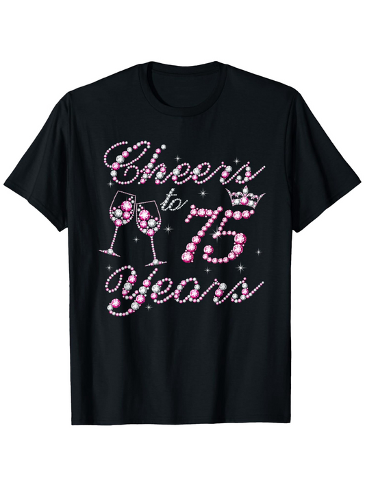Men's Graphic T-Shirt Cheers To 75 Years Sparkling Wine Glasses And Crown Celebration Design