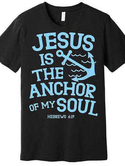 Men's Graphic T-Shirt Jesus Is The Anchor Of My Soul With Waves And Blue Anchor