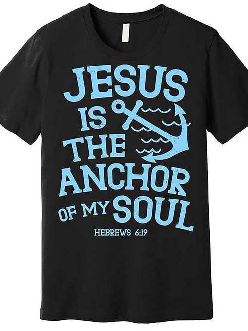 Men's Graphic T-Shirt Jesus Is The Anchor Of My Soul With Waves And Blue Anchor