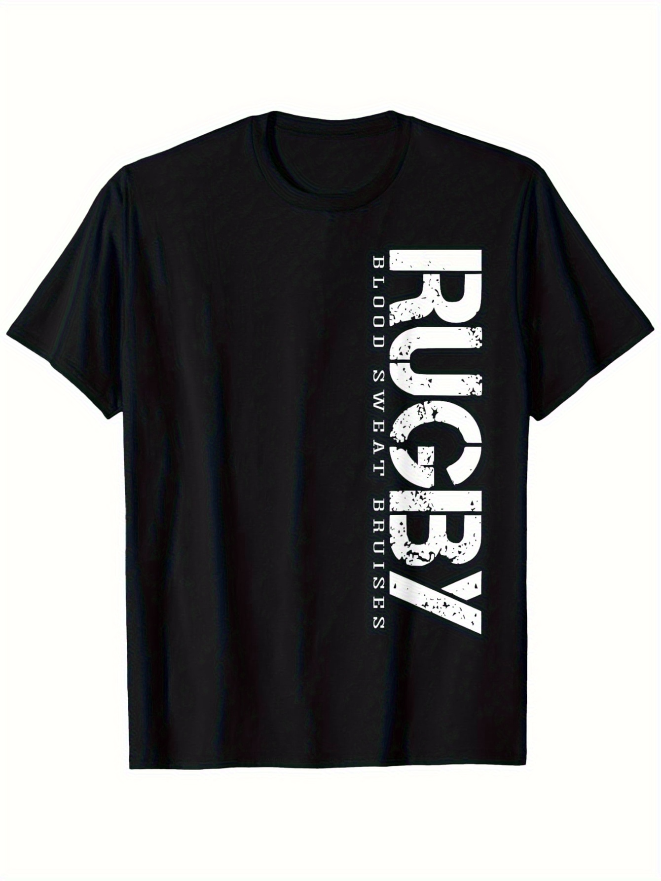 Men's Graphic T-Shirt Rugby Blood Sweat Bruises With White Bold Vertical Lettering