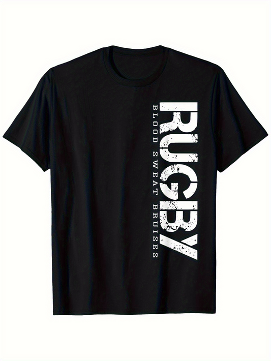 Men's Graphic T-Shirt Rugby Blood Sweat Bruises With White Bold Vertical Lettering