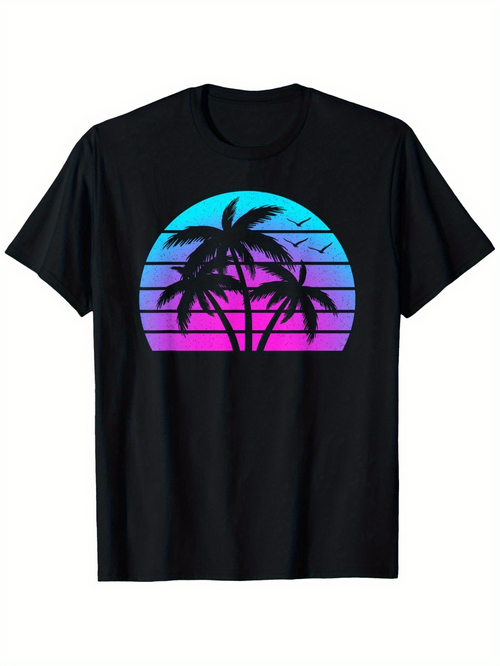 Men's Graphic T-Shirt Vibrant Sunset Gradient With Palm Trees Under Colorful Skies