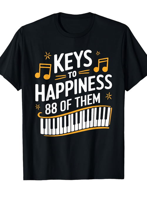 Men's Graphic T-Shirt Keys To Happiness With Musical Notes And Piano Keyboard Shirt