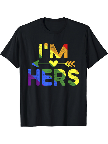 Men's Graphic T-Shirt Im Hers Vibrant Rainbow Arrow With Loving Lettering Black T Shirt