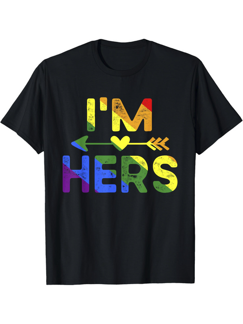 Men's Graphic T-Shirt Im Hers Vibrant Rainbow Arrow With Loving Lettering Black T Shirt