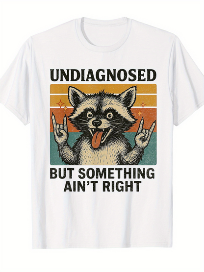 Men's Graphic T-Shirt Undiagnosed With Retro Color Sunrise And Cartoon Raccoon Graphic