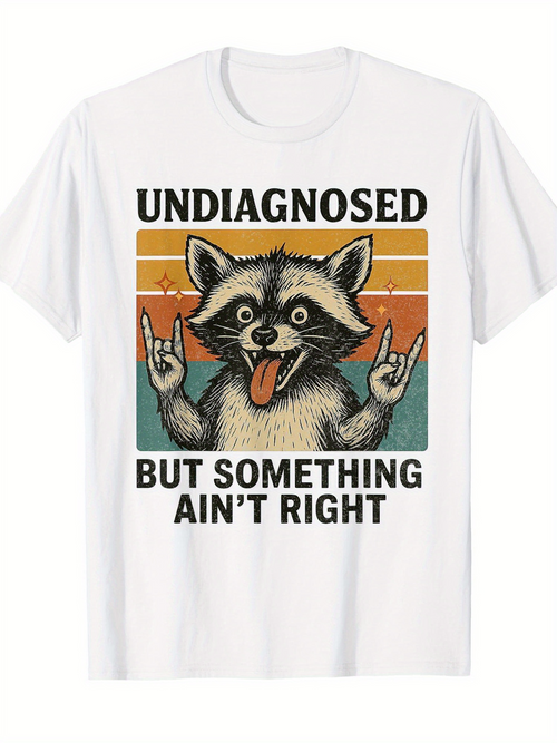 Men's Graphic T-Shirt Undiagnosed With Retro Color Sunrise And Cartoon Raccoon Graphic