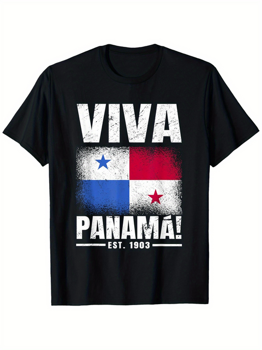 Men's Graphic T-Shirt Viva Panama Distressed Vintage Flag Graphic With Bold Letters