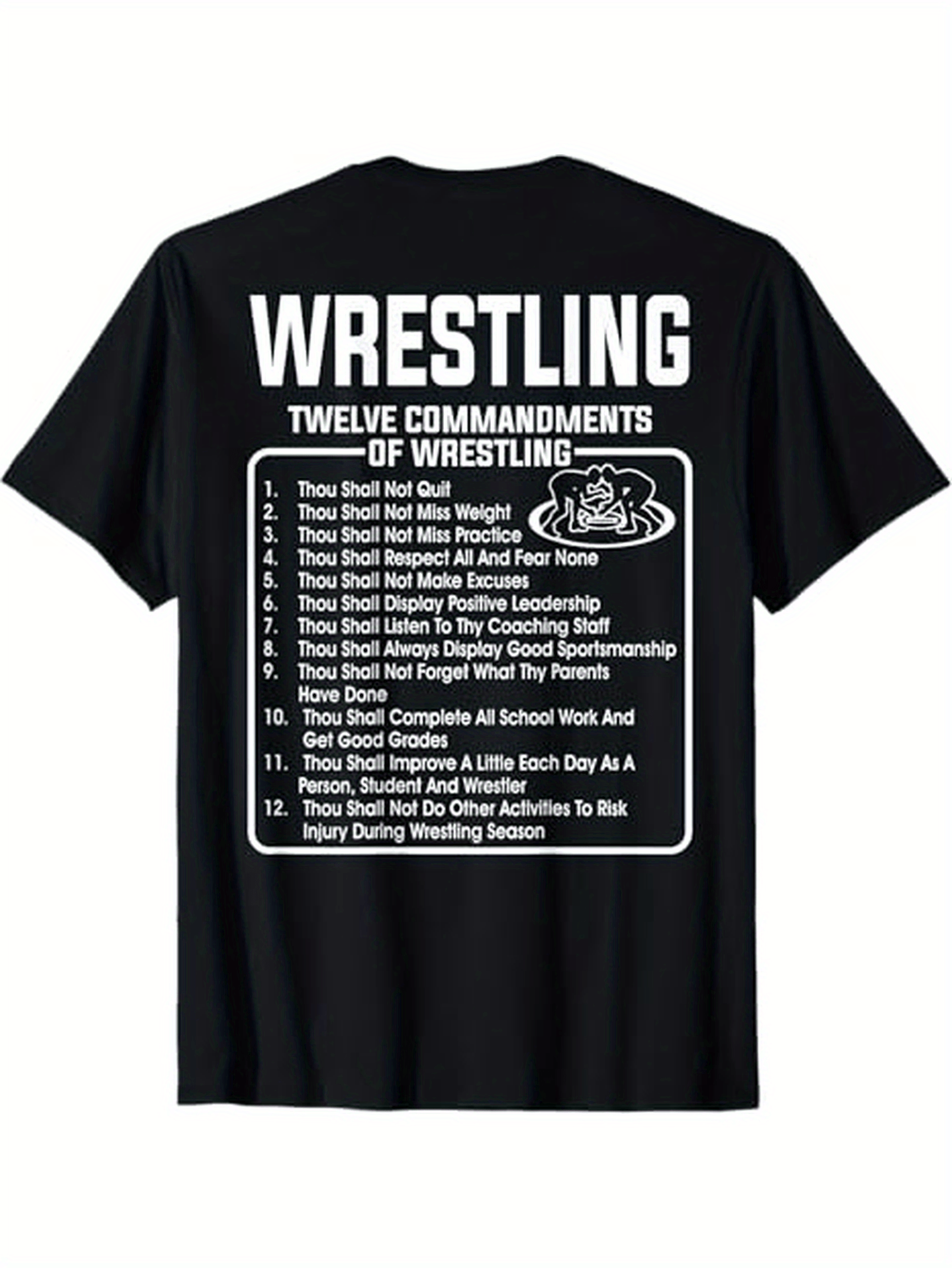 Men's Graphic T-Shirt Wrestling Twelve Commandments With Bold White Letters And List Style Text