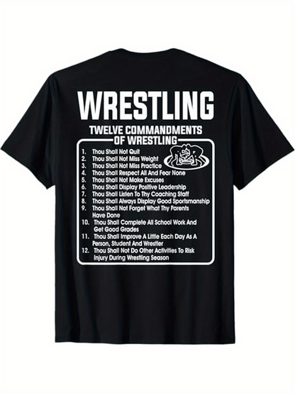 Men's Graphic T-Shirt Wrestling Twelve Commandments With Bold White Letters And List Style Text