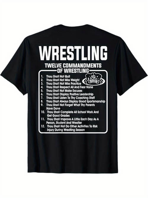 Men's Graphic T-Shirt Wrestling Twelve Commandments With Bold White Letters And List Style Text