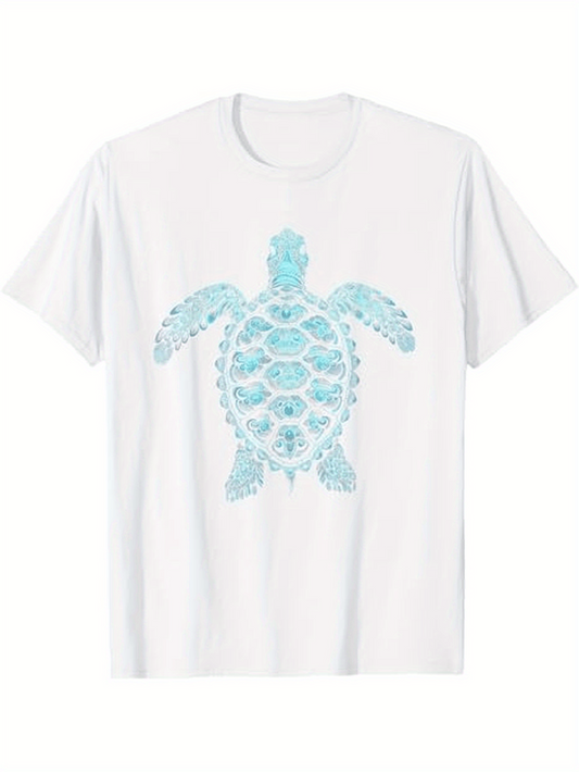 Men's Graphic T-Shirt Peaceful Ocean Light Blue Patterned Sea Turtle