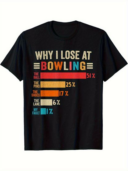 Men's Graphic T-Shirt Why I Lose At Bowling Colorful Bar Graph With Funny Text Graphic Bowling