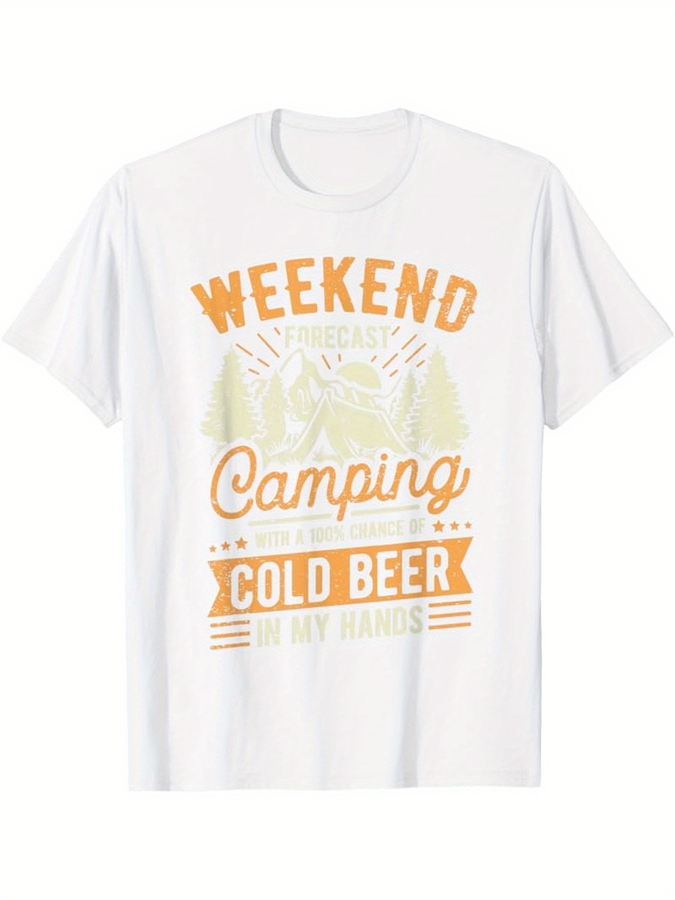 Men's Graphic T-Shirt Weekend Camping With Mountains And Cold Beer Lettering Design