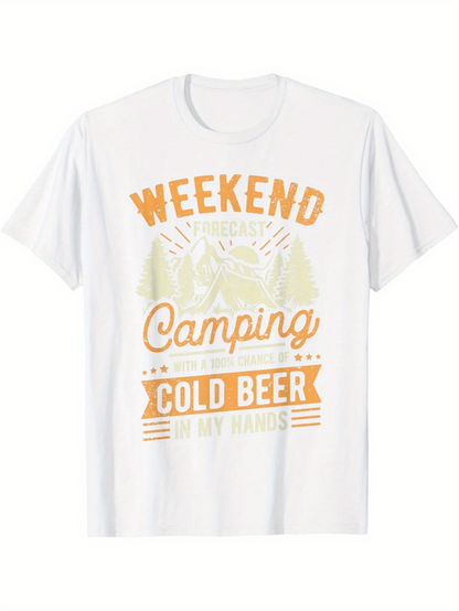 Men's Graphic T-Shirt Weekend Camping With Mountains And Cold Beer Lettering Design