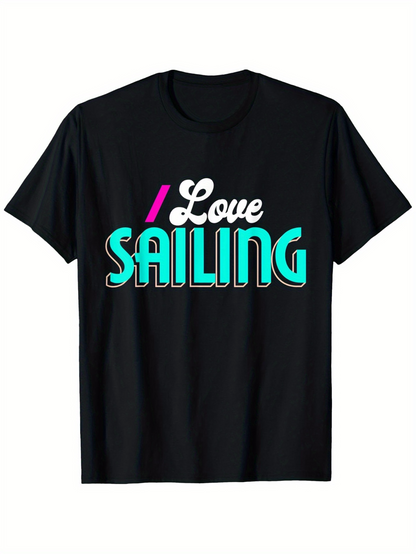 Men's Graphic T-Shirt Love Sailing Vibrant Retro Lettering With Minimal Graphic Sailing
