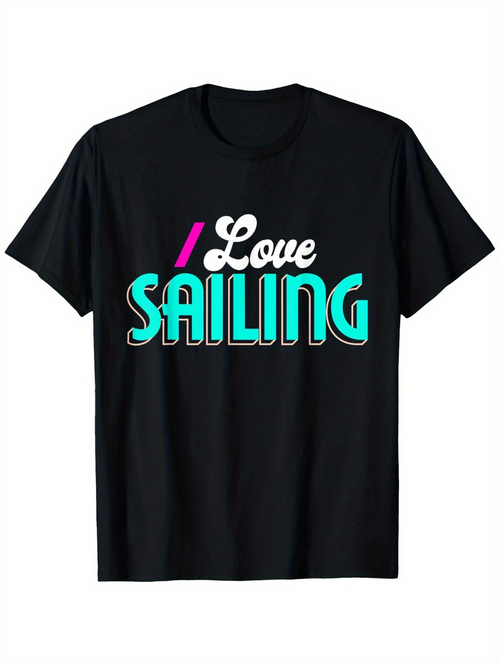 Men's Graphic T-Shirt Love Sailing Vibrant Retro Lettering With Minimal Graphic Sailing