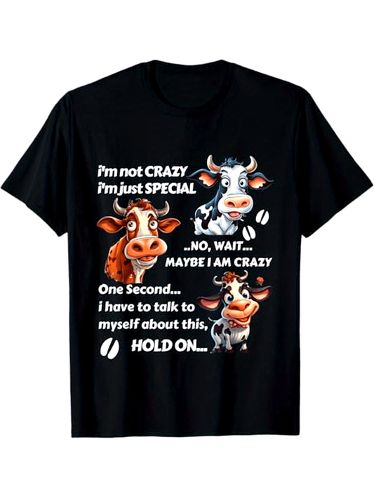 Men's Graphic T-Shirt Im Not Crazy Just Special Cartoon Cows With Funny Expressions Under Quirky White Text Cow