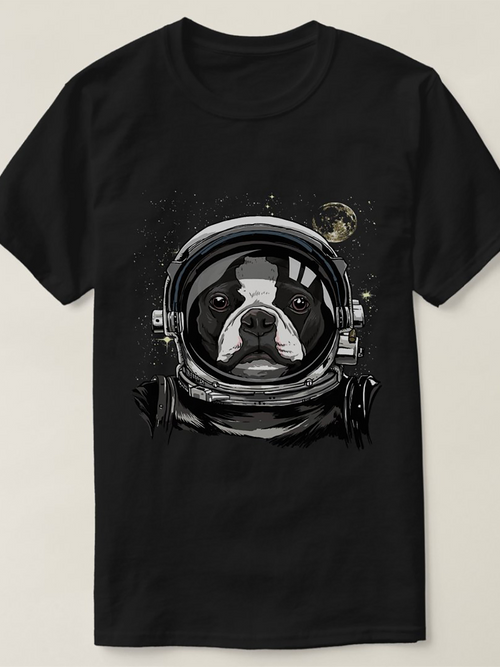 Men's Graphic T-Shirt Starry Night With Dog Wearing Space Helmet