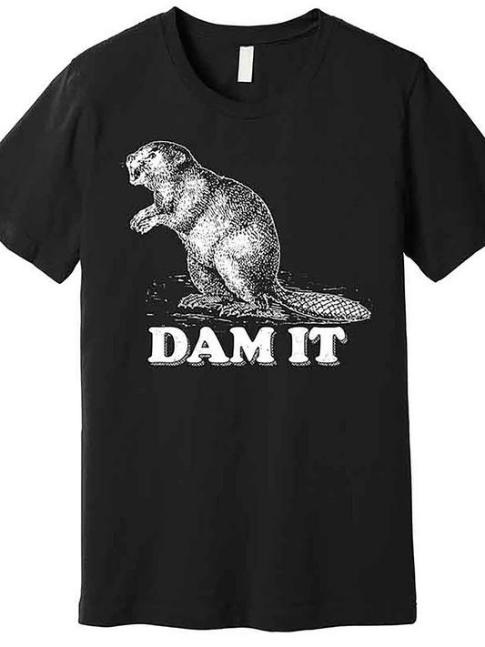 Men's Graphic T-Shirt Dam It With Detailed Fur Texture Sitting Beaver