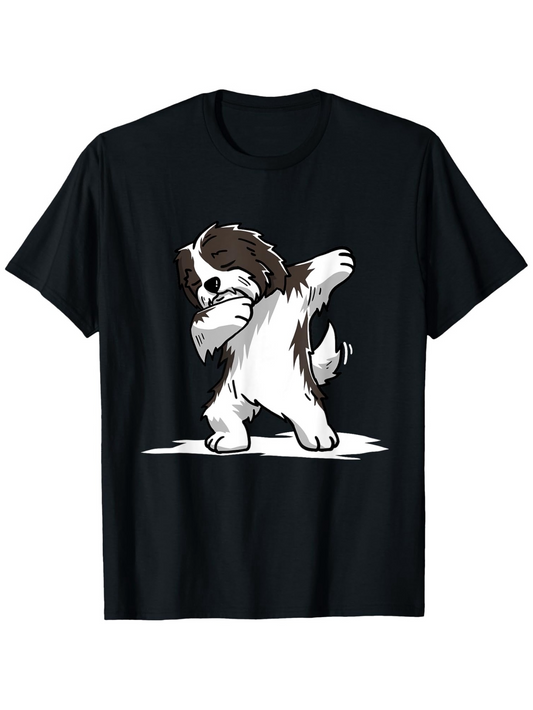 Men's Graphic T-Shirt Dancing Shaggy Dog In Cartoon Style With Playful Pose