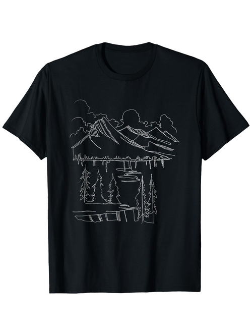 Men's Graphic T-Shirt Serene Pine Trees And Mountains Reflected On Still Lake Under Clouds