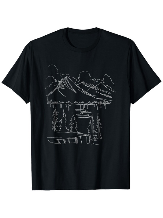 Men's Graphic T-Shirt Serene Pine Trees And Mountains Reflected On Still Lake Under Clouds
