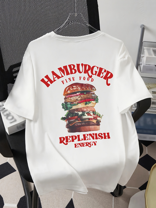 Men's Graphic T-Shirt Replenish Energy With Fresh Vegetables Melty Cheese Juicy Big Hamburger