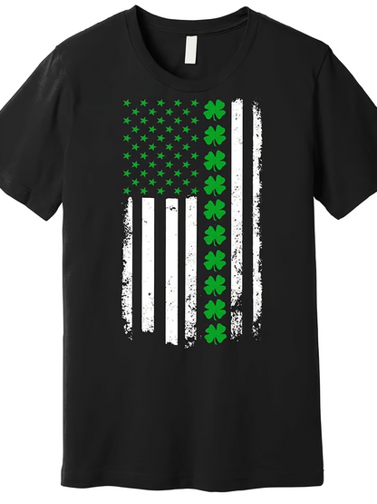 Men's Graphic T-Shirt Grunge Flag Banner With Green Shamrocks And Painted Stripes Flag