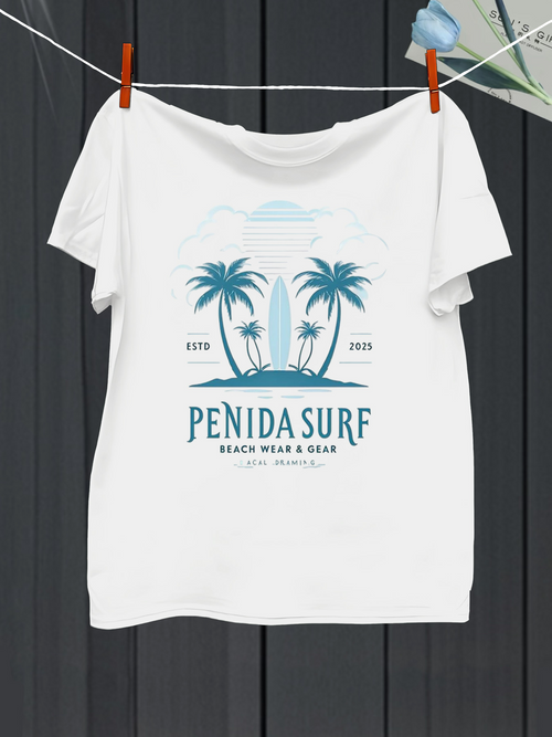 Men's Graphic T-Shirt Penida Surf Vintage Tropic Palms With Surfboard And Ocean Wave