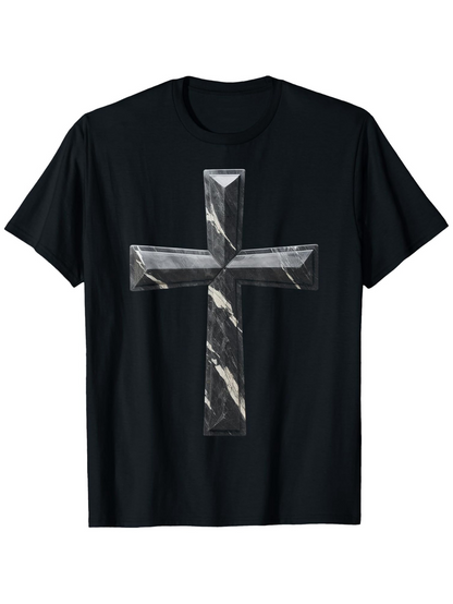 Men's Graphic T-Shirt Marble Patterned Bold Shading Across Shiny Artistic Cross