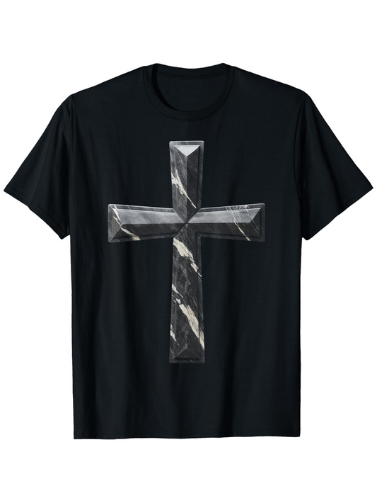 Men's Graphic T-Shirt Marble Patterned Bold Shading Across Shiny Artistic Cross