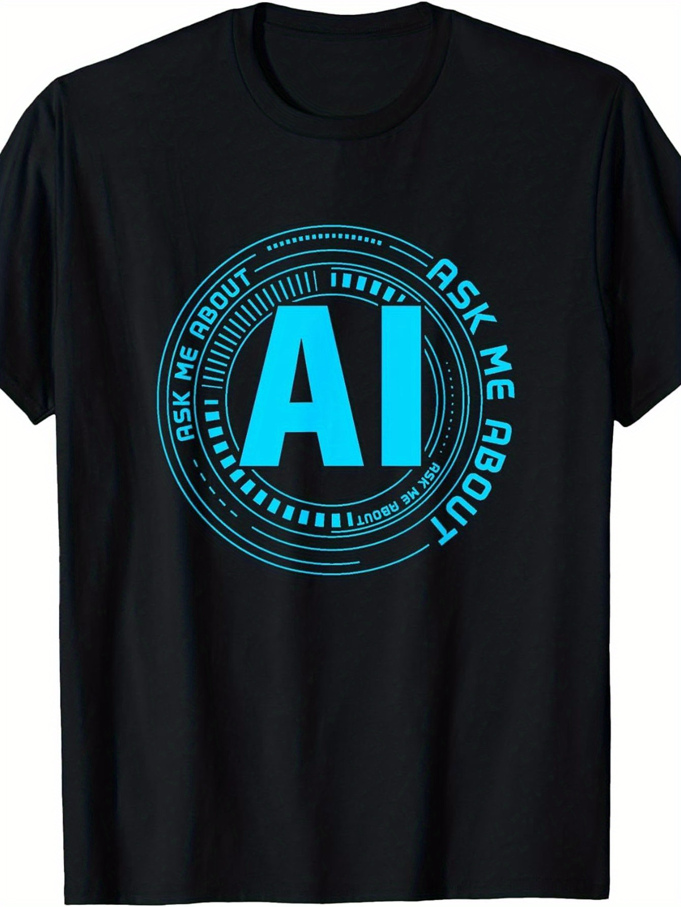 Men's Graphic T-Shirt Ask Me About Futuristic Blue Circular Pattern AI