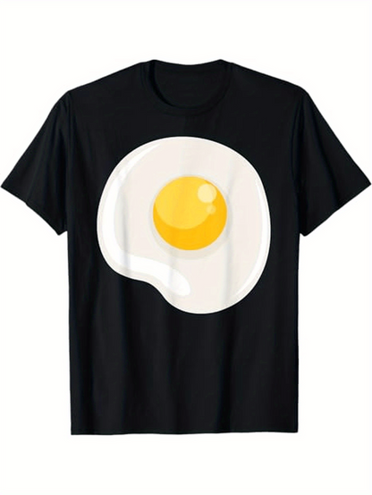 Men's Graphic T-Shirt Sunny Side Up Egg On Plain Black Shirt Breakfast Food Egg