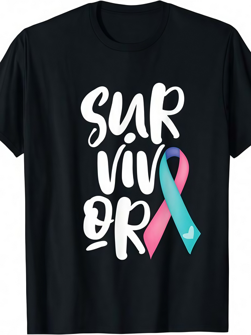 Men's Graphic T-Shirt Survivor Colorful Awareness Ribbon With Brave Powerful Message