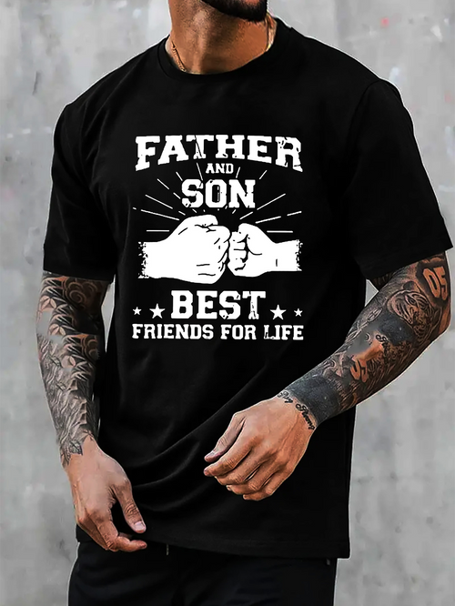 Men's Graphic T-Shirt Father And Son Fists Bumping Surrounded By Rays And Stars