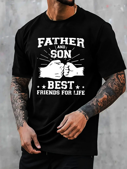 Men's Graphic T-Shirt Father And Son Fists Bumping Surrounded By Rays And Stars