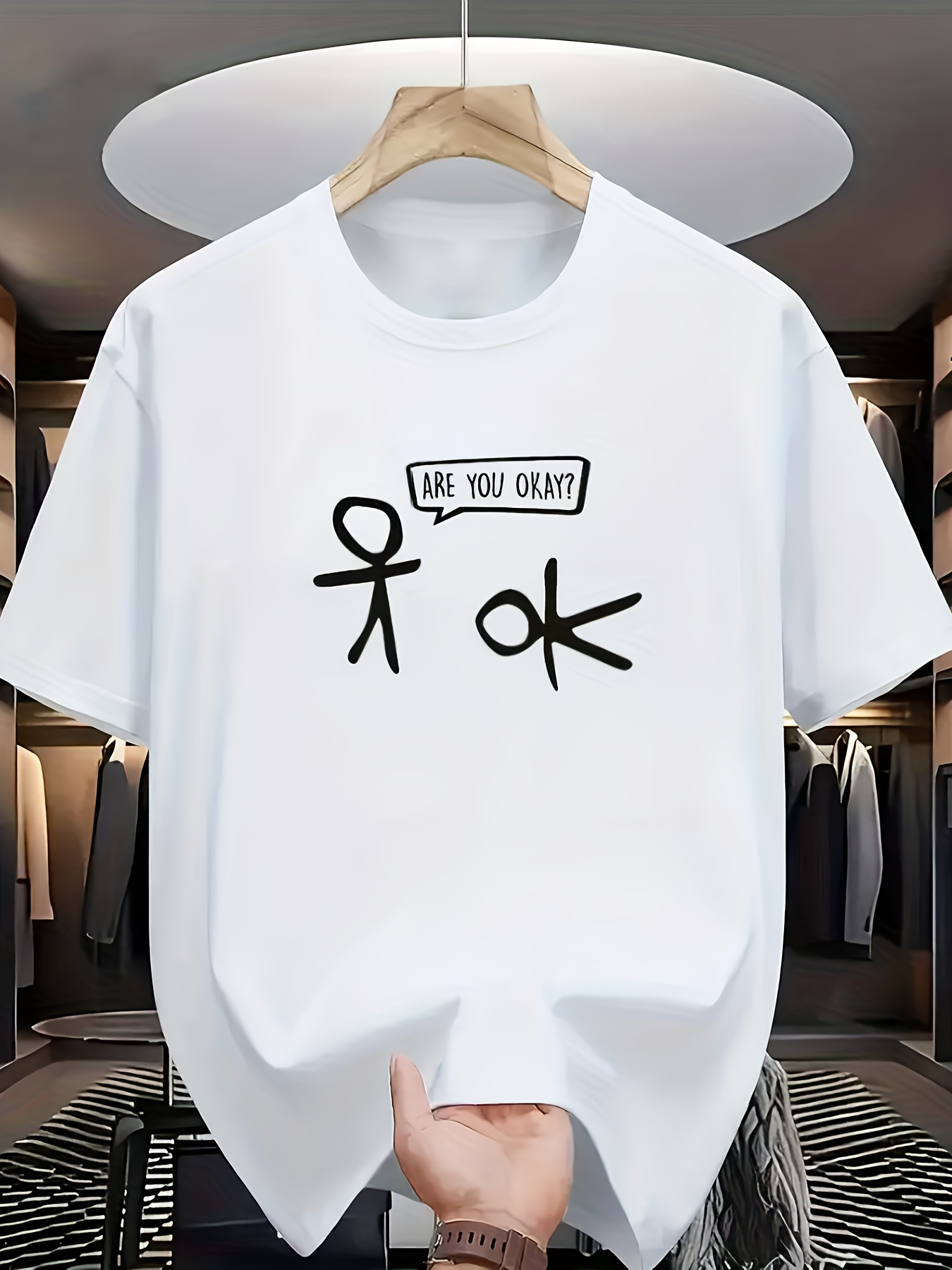Men's Graphic T-Shirt Are You Okay Speech Bubble With Playful Stickman And Ok Motif