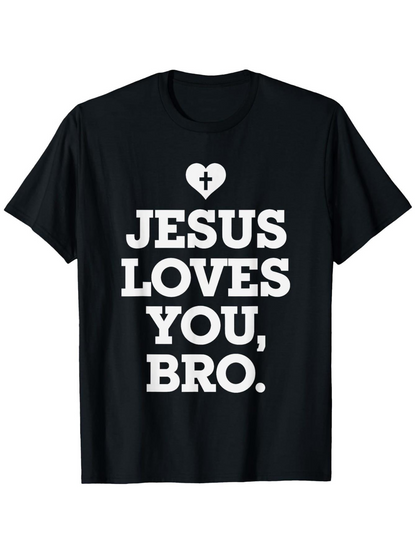 Men's Graphic T-Shirt Jesus Loves You Bro Bold Letters With Heart And Cross