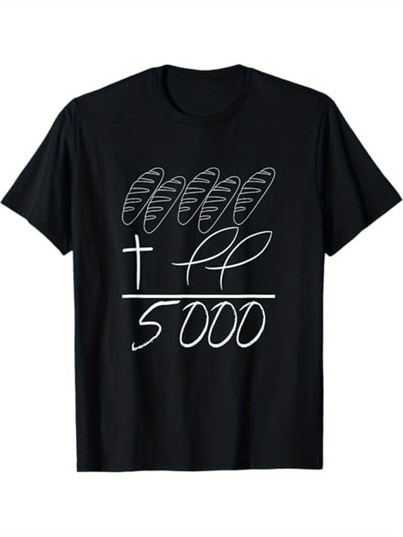 Men's Graphic T-Shirt Five Loaves With Two Fish Simple Chalk Drawing And The Number 5000