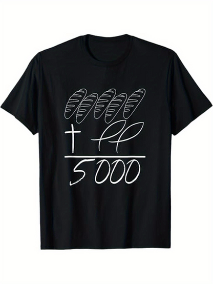 Men's Graphic T-Shirt Five Loaves With Two Fish Simple Chalk Drawing And The Number 5000