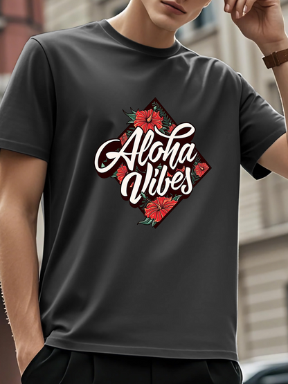Men's Graphic T-Shirt Aloha Vibes Red Poppies With Tropical Greenery Graphic T Shirt