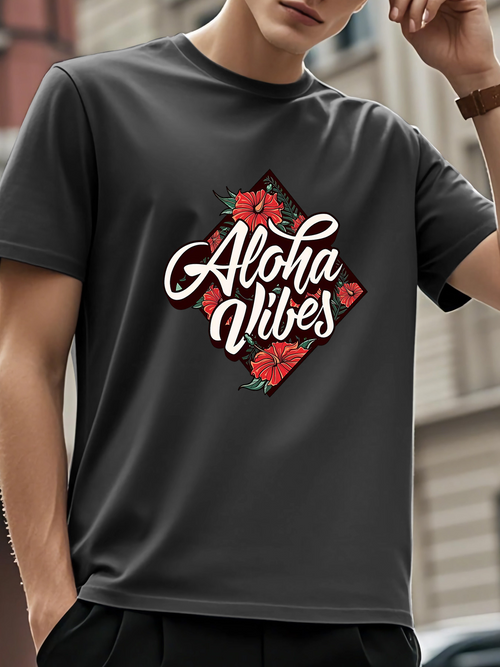 Men's Graphic T-Shirt Aloha Vibes Red Poppies With Tropical Greenery Graphic T Shirt